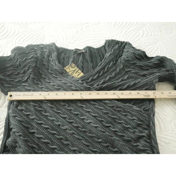 Suzanne Betro Charcoal Cable-Stitch Long-Sleeve Surplice Top M - Picture 6 of 9